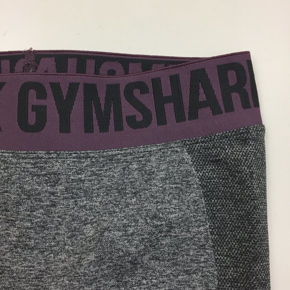 GYMSHARK Heather Gray Purple Logo Waistband Butt Pull On Active Leggings Pants - Picture 4 of 9